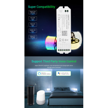 Produto de Controlador Regulador LED WiFi 5 em 1 para fita Monocor/CCT/RGB/RGBW/RGBWW 12/24V DC MiBoxer