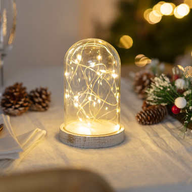 Luces LED que funcionan con pilas, Base de madera, cúpula de vidrio  transparente, decoración de mesa