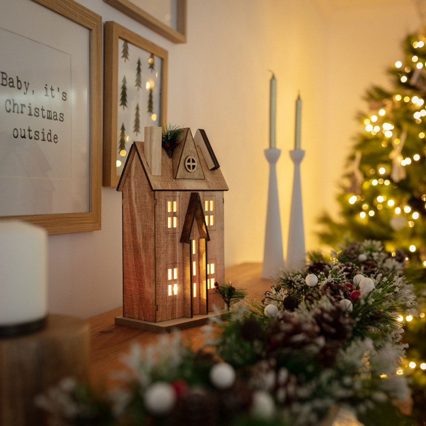 Casinha de Natal LED Madeira Rumah