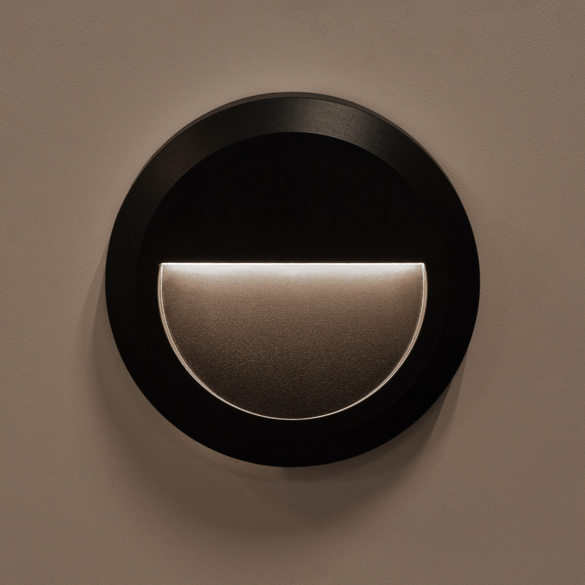 Produto de Baliza Exterior LED 1W Superfície de Parede Circular Preta Edulis