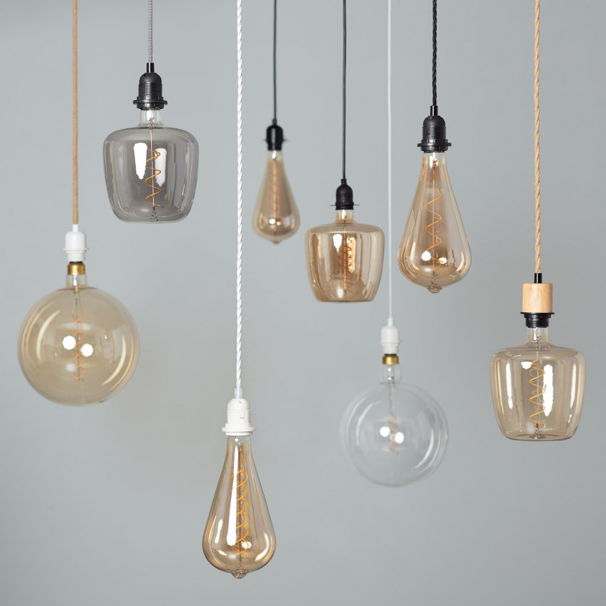 Produto de Suporte com Porta Lâmpadas para Candeeiro Suspenso com Cabo Têxtil Trançado Preto