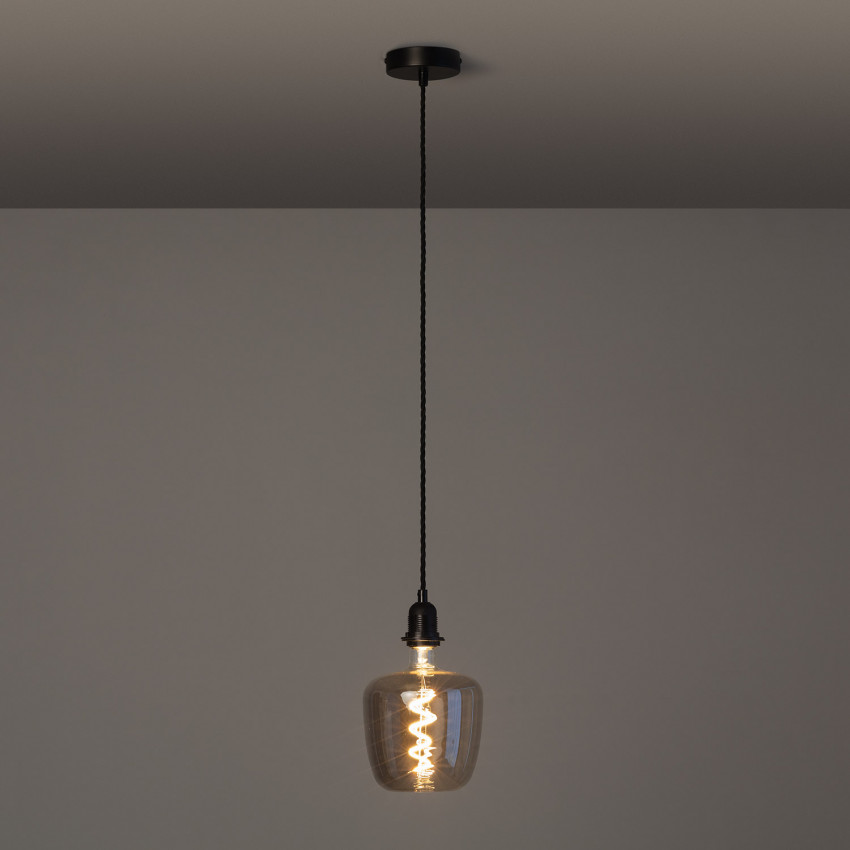Produto de Suporte com Porta Lâmpadas para Candeeiro Suspenso com Cabo Têxtil Trançado Preto