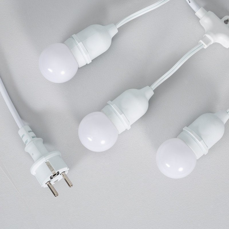 Producto de Kit Guirnalda Luces Exterior 5.5m Blanco + 8 Bombillas LED E27 G45 3W de Colores 