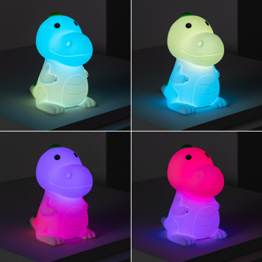 Luz Quitamiedos LED Infantil Dinosaurio RGB Silicona con Batería - efectoLED