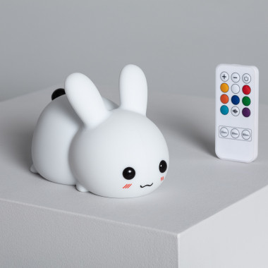 Luz Quitamiedos LED Infantil Conejo RGB Silicona con Batería - efectoLED