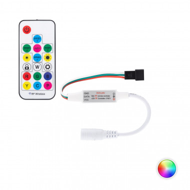 Producto de Controlador Regulador Mini Tira LED RGBIC Digital SPI 5-24V DC con Mando RF