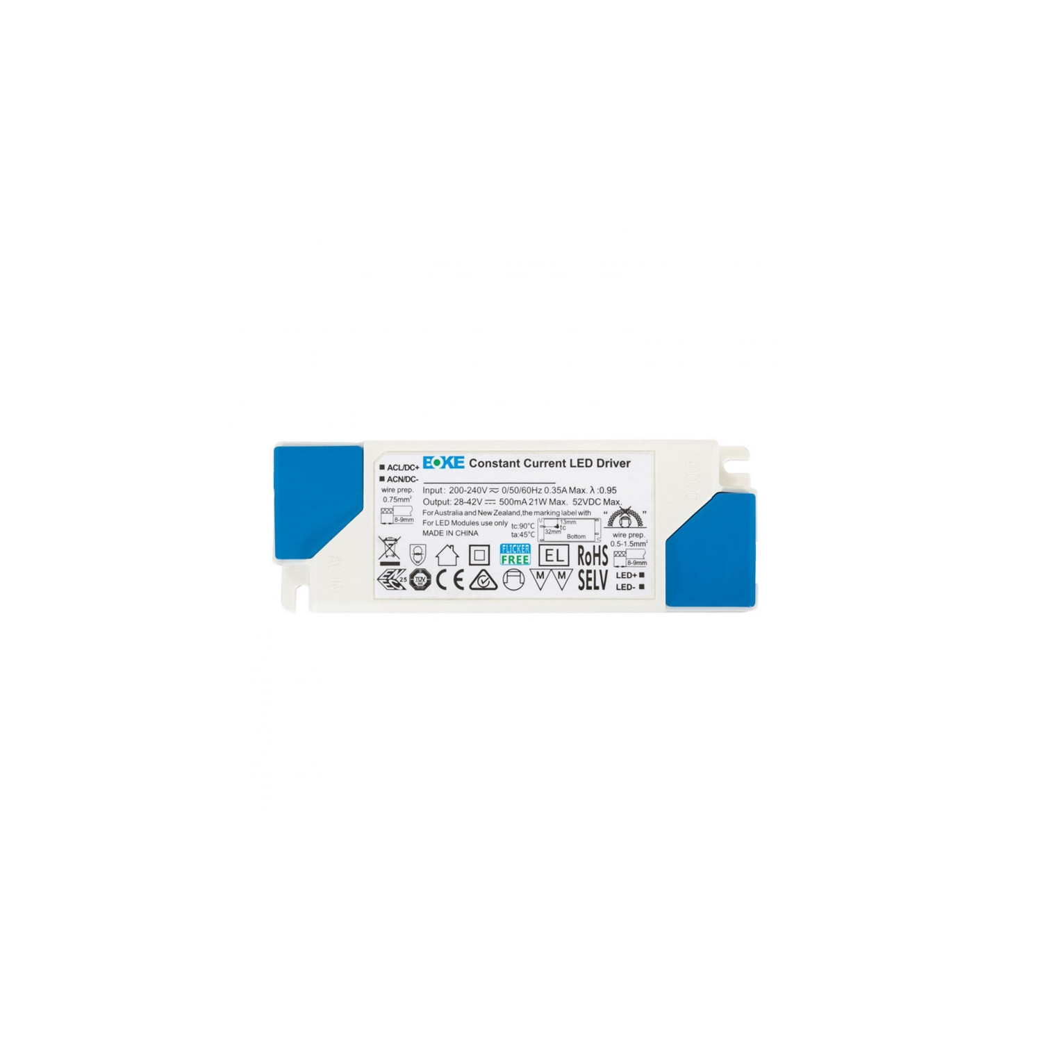 Producto de Driver BOKE 200-240V No Flicker Salida 28-42V 500mA 21W BK-BEL022