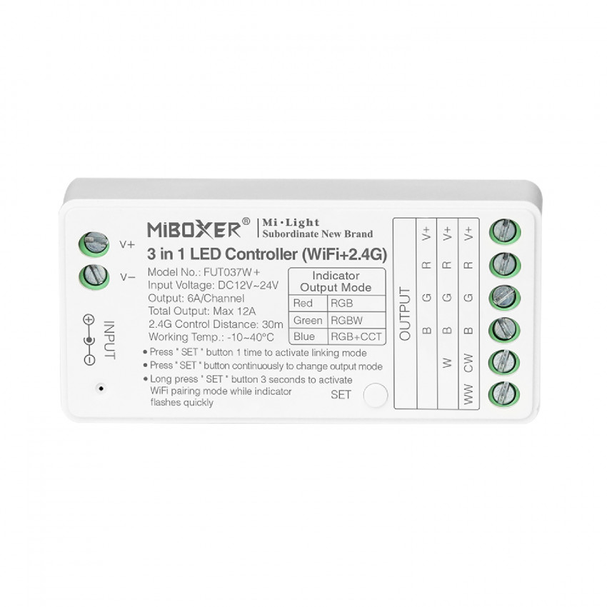 Producto de Controlador Regulador WiFi LED RGB/RGBW/RGBWW 12/24V DC MiBoxer FUT037W+ 