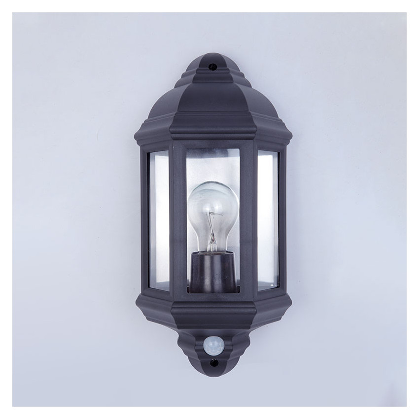 Edit Coastal Newquay Half Lantern Outdoor Wall Light with PIR Sensor - Black