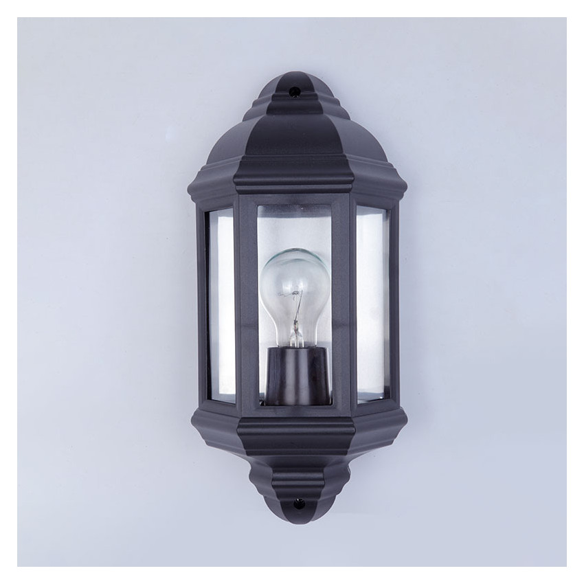 Edit Coastal Newquay Half Lantern Outdoor Wall Light - Black