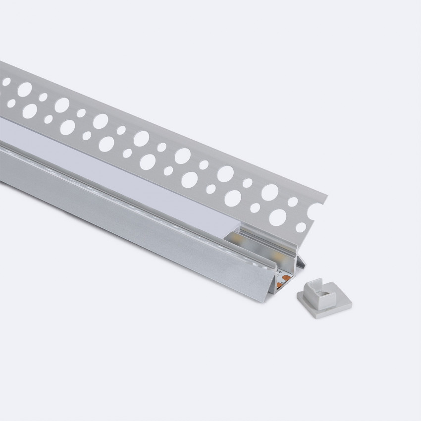 Perfil de Alumínio Integração em Gesso/Pladur para Esquina Interior Fita LED  até 9 mm