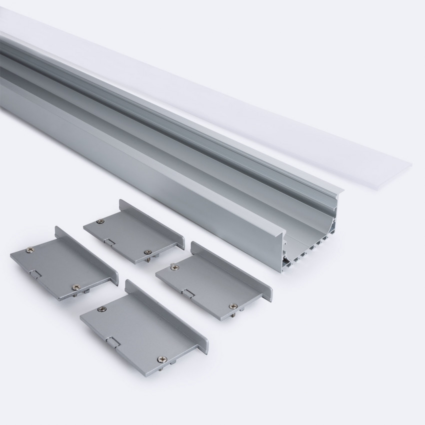 Producto de Perfil Aluminio Empotrable 2m con Tapa Continua para Tiras LED hasta 45 mm  