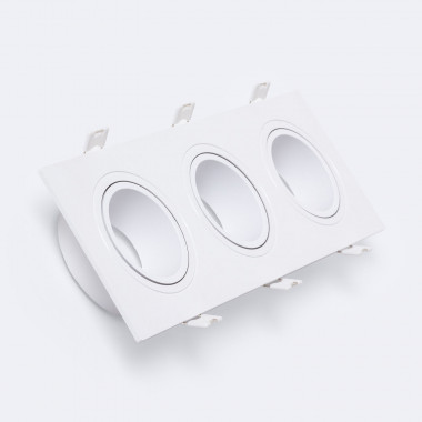 Aro Downlight Cuadrado Blanco para 3 Bombillas LED GU10 / GU5.3 Corte 235x75 mm