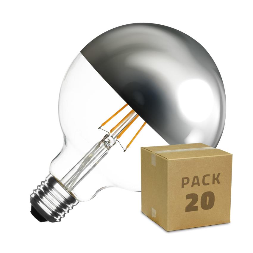 Produto de Caixa de 20 lâmpadas LED E27 Reguláveis filamento Chrome Reflect Supreme G125 6W Branco Quente