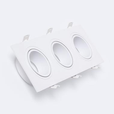 Aro Downlight Quadrado Branco para 3 Lâmpadas LED GU10 / GU5.3 Corte 235x75 mm