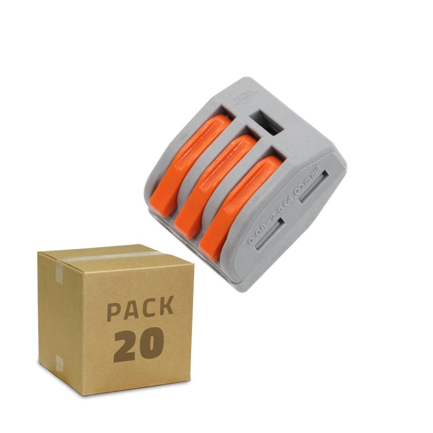 Produto de Pack 20 Conectores Rápido 3 Entradas PCT-213 para Cabos Eléctricos de 0,08-4mm² 
