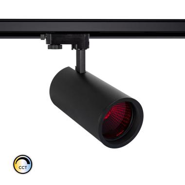 Foco LED d'Angelo Preto Especial Alimentação 40W CCT LIFUD com Vidro de Cor para Carril Trifásico