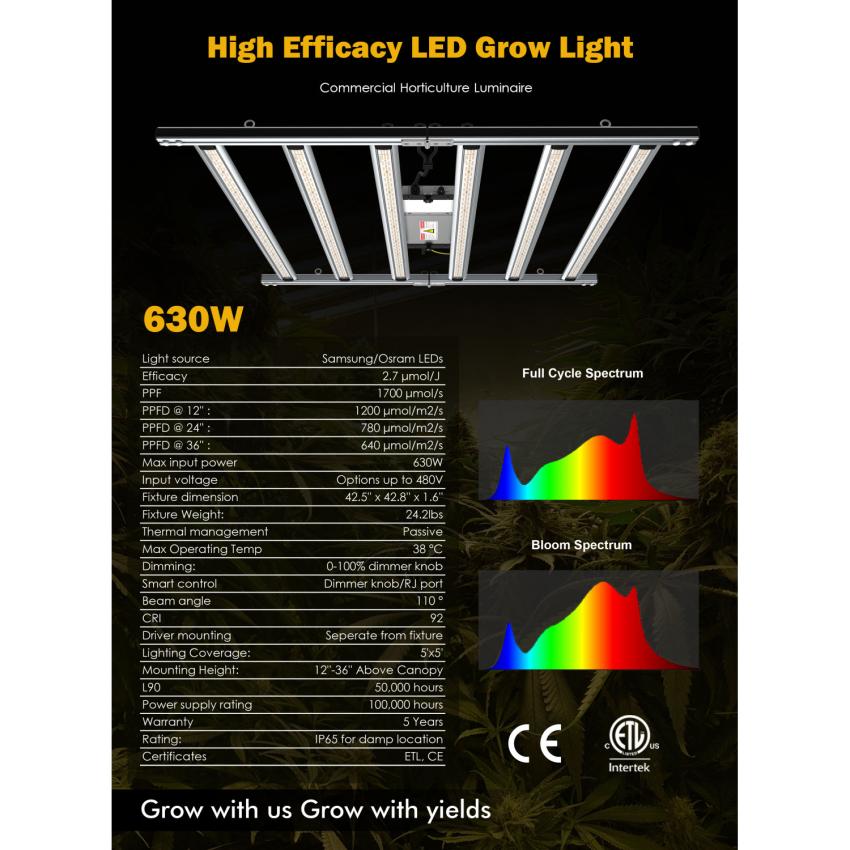 Producto de Luminaria LED Grow de Cultivo Especial CBD 630W Spider Regulable