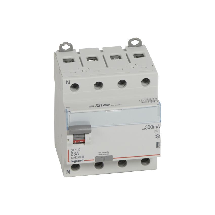 Disjuntor Diferencial Industrial 4P 300mA 25-63 A 10kA Classe AC LEGRAND DX³ 411664