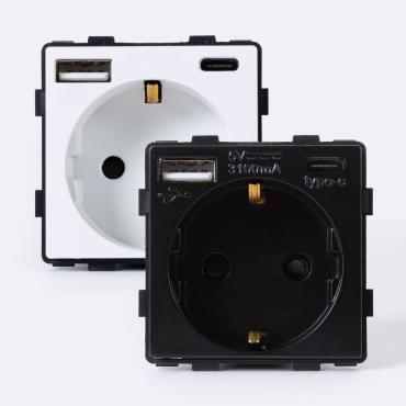 Tomada com USB Schuko Tipo F Modern Preto