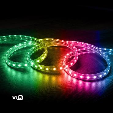 Fita LED RGB Wifi 220V AC 60 LED/m IP65 à Medida Largura 16mm Corte cada 100cm Várias opções